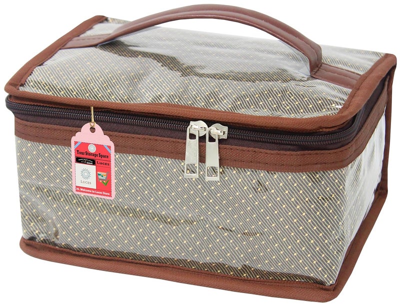 LUCES Nylon Makeup Pouches Cosmetic Jewellery Locker Kit with 7 Pouch Bag Case (Brown) - Image 1